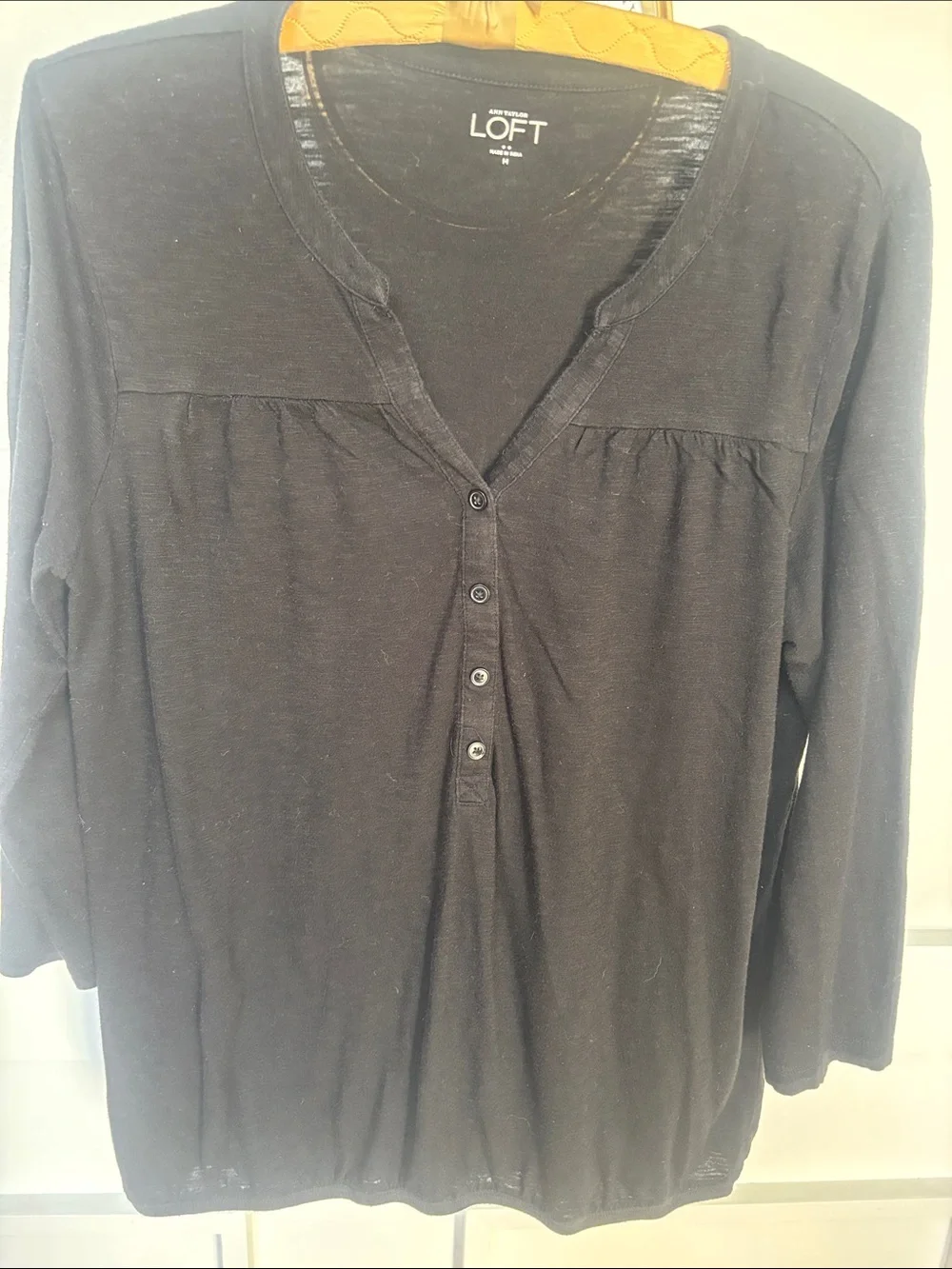 LOFT Black Long-Sleeve Henley Top size medium